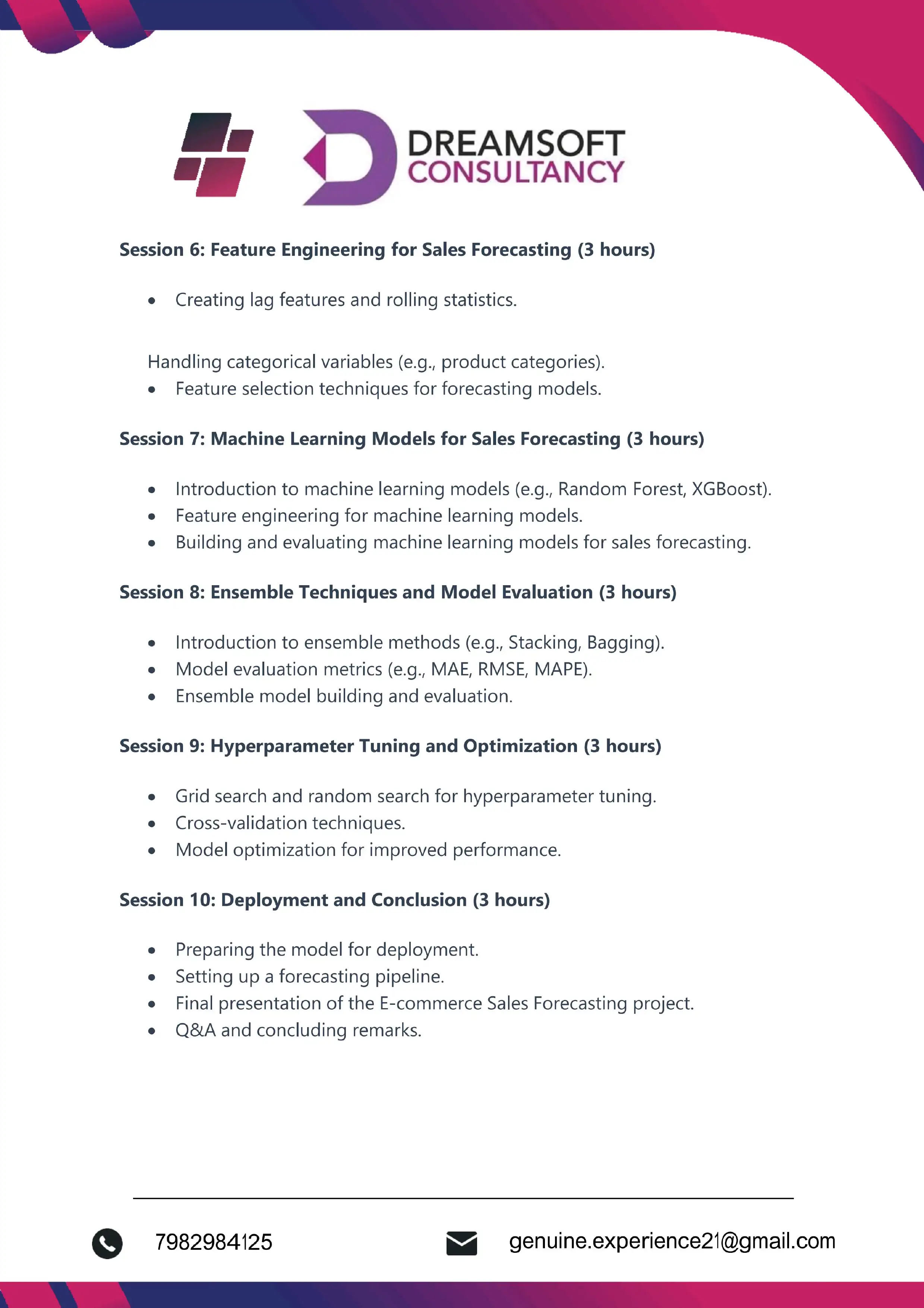 Sales forecasting Training Program Details